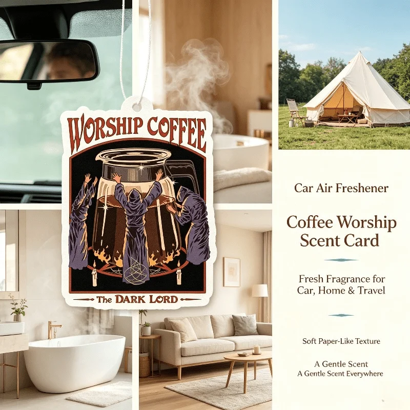 Car Air Freshener Worship Coffee Art Print Hanging Scent Card for Car Interior Rearview Mirror Home Decor Ornament Gift