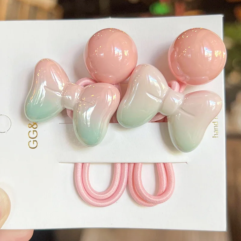 

Корейские градиентные резинки для волос с милыми бантиками, эластичные, для хвоста и кос, для ежедневного использования, мягкие, нескользящие, для детей