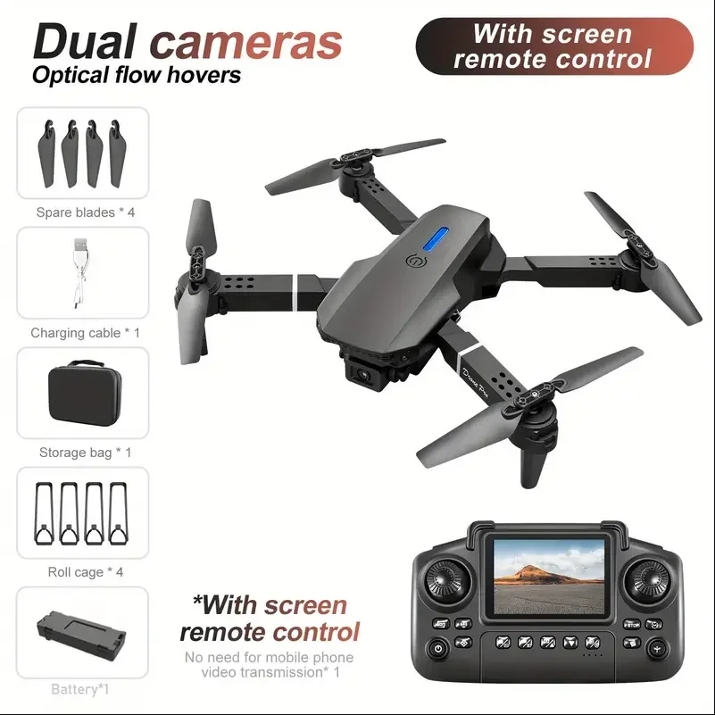 2025 E88 Drone HD dubbele camera, schermbediening Geen telefoon nodig, Start/retour met één sleutel, Wi-Fi-app, Opladen via USB, Valbestendig,