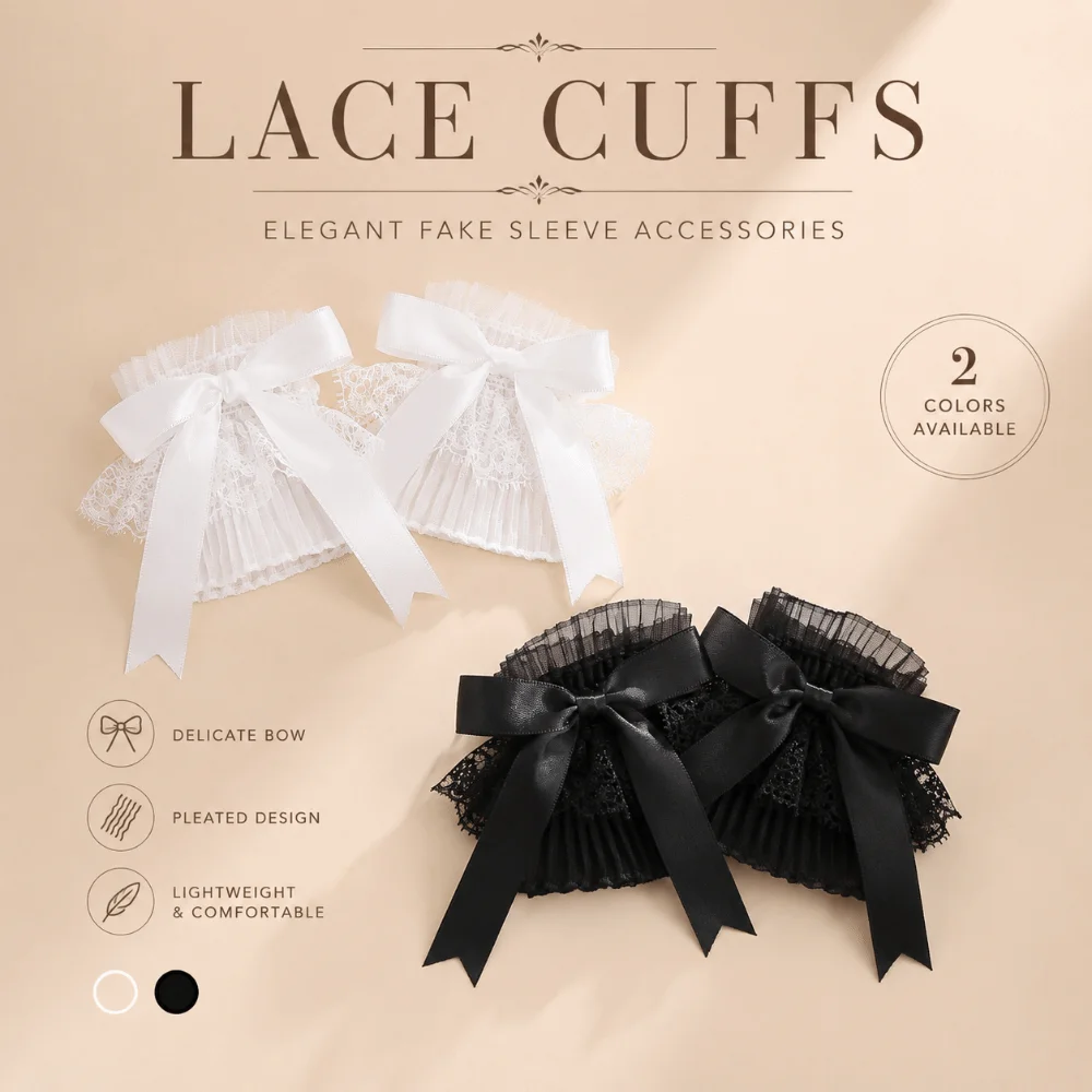 

Fashion Pleated Ruched Detachable Cuffs Elastic Double Layer Jk Lace Fingerless Gloves Mesh Flower False Cuffs Cosplay Party