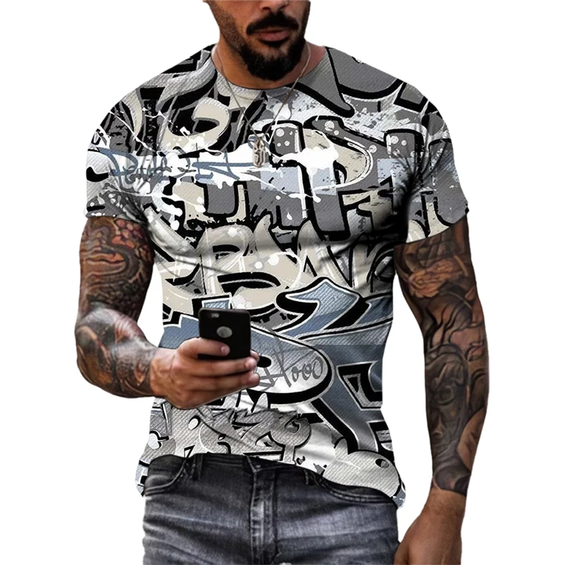 Hip Hop Personality harajuku Graffiti Men T-shirts Summer Fashion Casual Street Style O-neck Short Sleeve Printed Cool Tees Tops