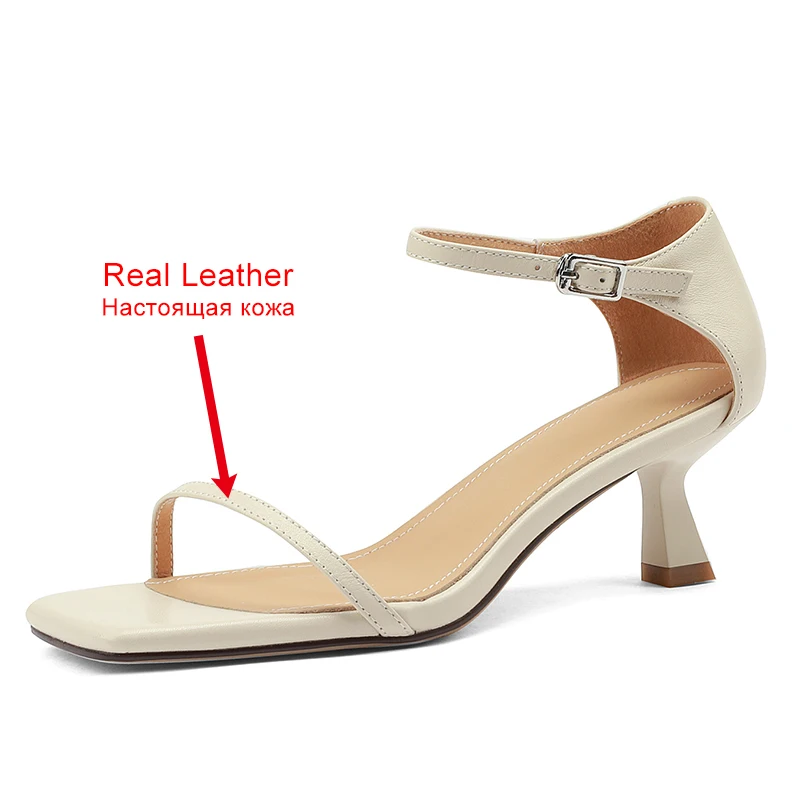 JOZHAMTA Size 33-40 Women Kitten Heel Sandals Real Leather Ankle Strap High Heels Shoes Summer 2025 Ins Party Office Lady Dress