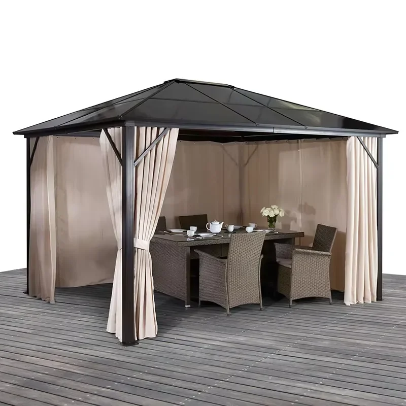 Modern Hard Roof Gazebo For Winter Terrace Outdoor Waterproof House Structure Durable Patio Shelter Garden Pergola With Solid