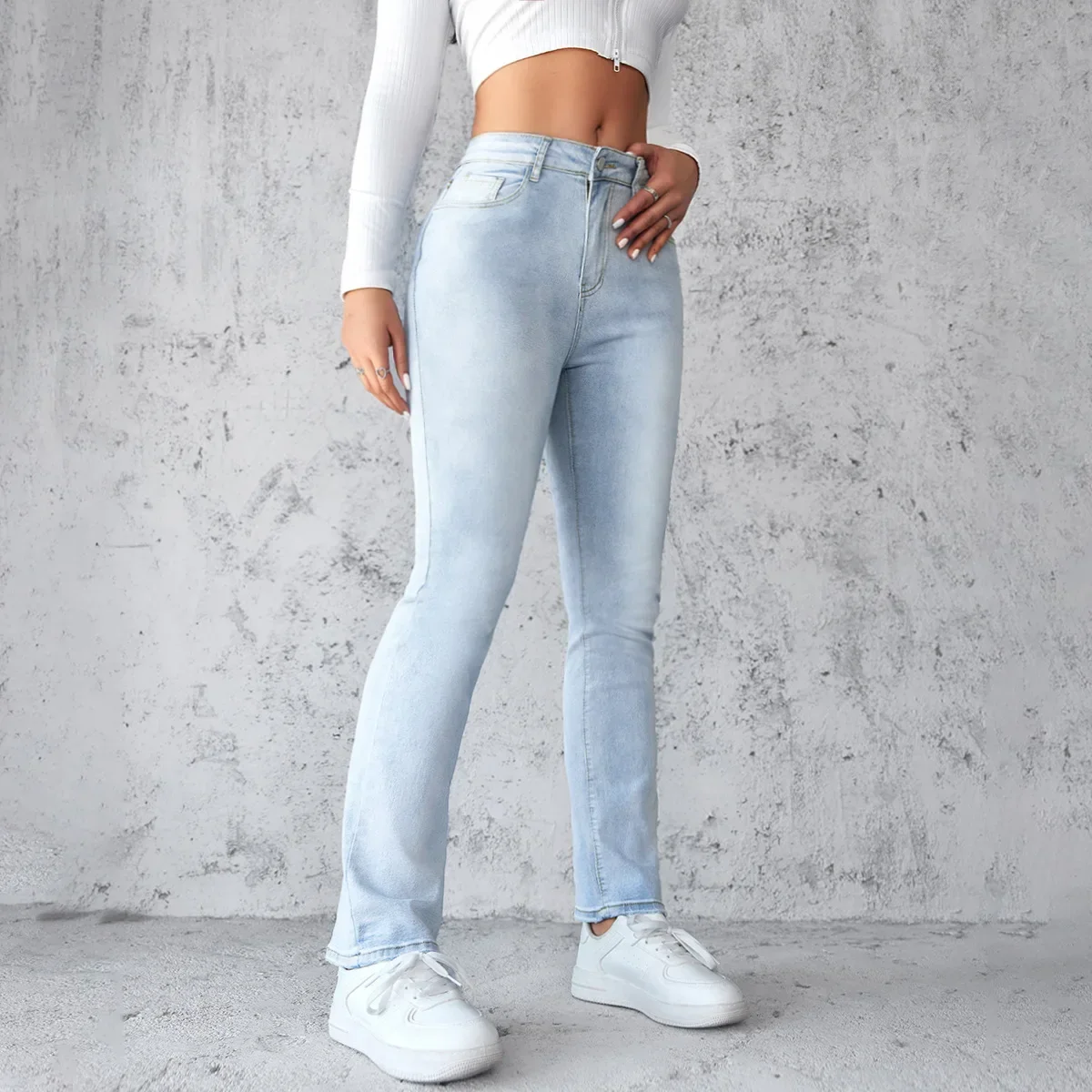

Jeans Women Denim Straight Pants Stretch High Waist Distressed Washed Pockets Streetwear 2026 Basics Ankle Length Trousers