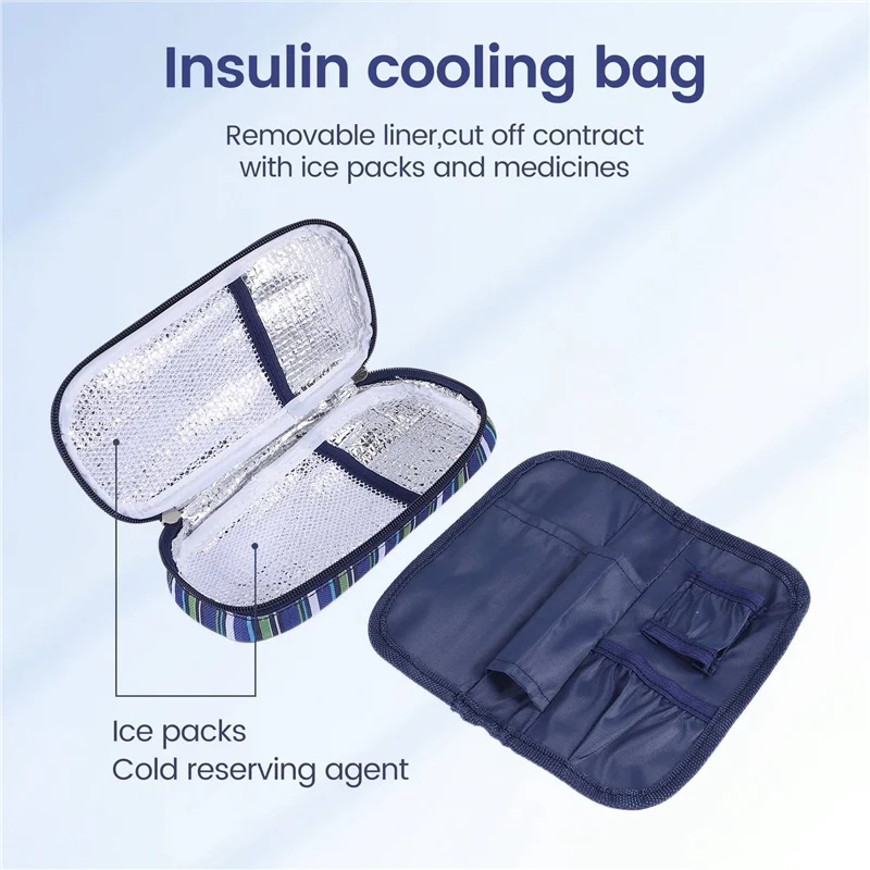 ABQR Insulin Cooler Travel Case Diabetic Medication Organizer Medicals Cooler Bag Waterproof and Insulation Liner(Navy Blue)