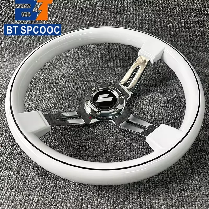 SPCOOC JDM White Classic Steering Wheel With Black Line ABS Sports Car Steering Wheel 14inch 350mm Electroplating For SUZUKI