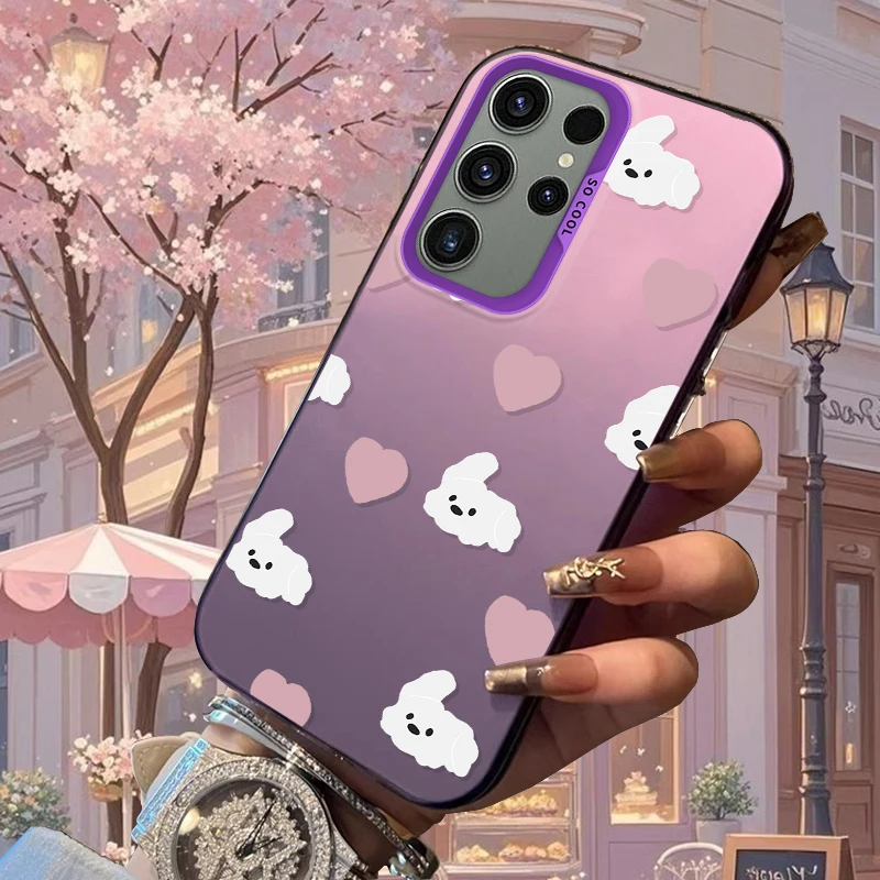 Kawaii Korean Puppy Love Frosted Case for Samsung Galaxy S26 S25 S24 S23 Plus S22 Ultra S21 S20 FE A57 A56 A55 A54 Acrylic Cover