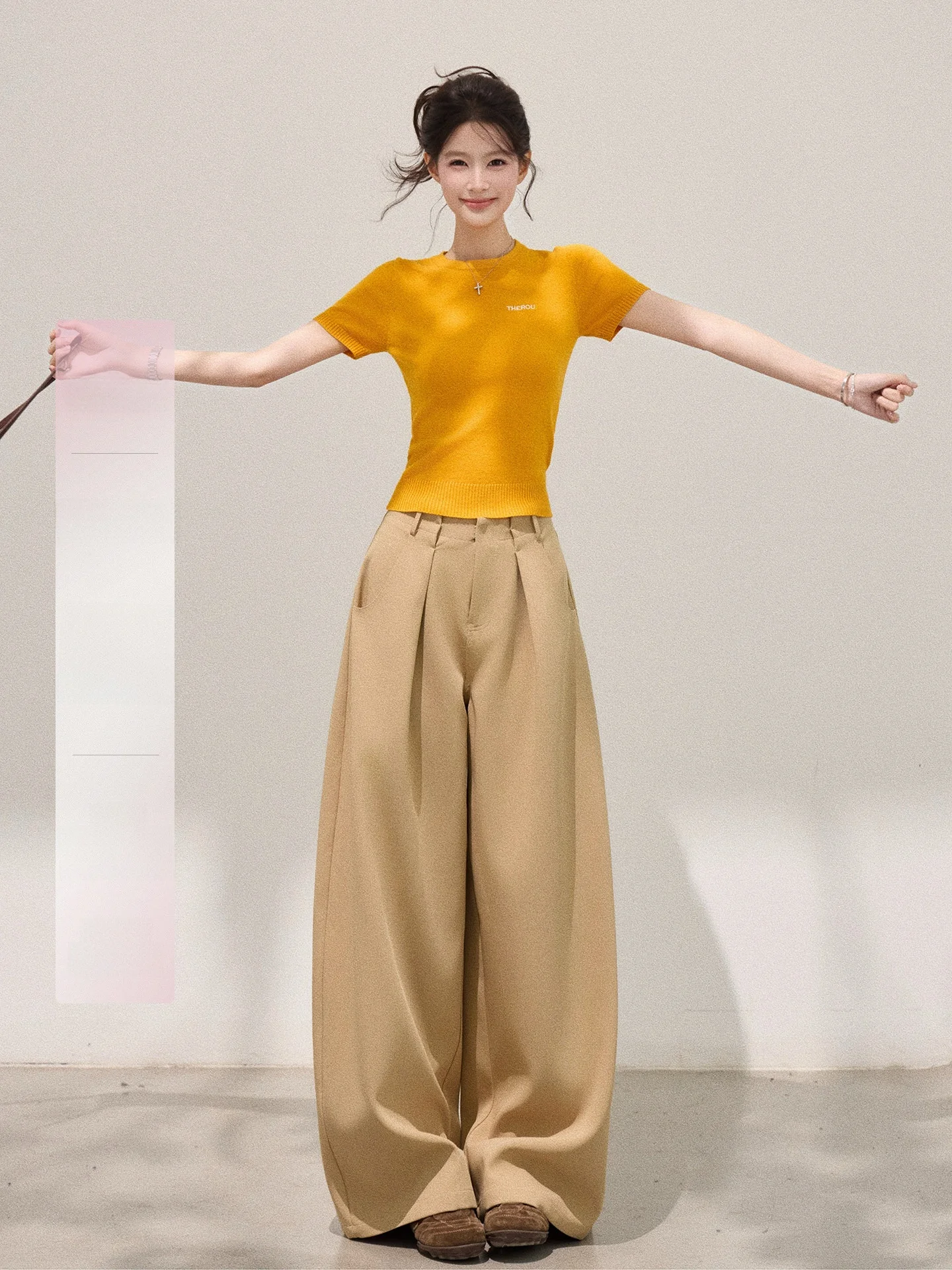 

Khaki Wide Leg Loose Casual Pants Women's Spring Korean Style Simple Match Long Floor-Length Trousers Natural Waist Zipper