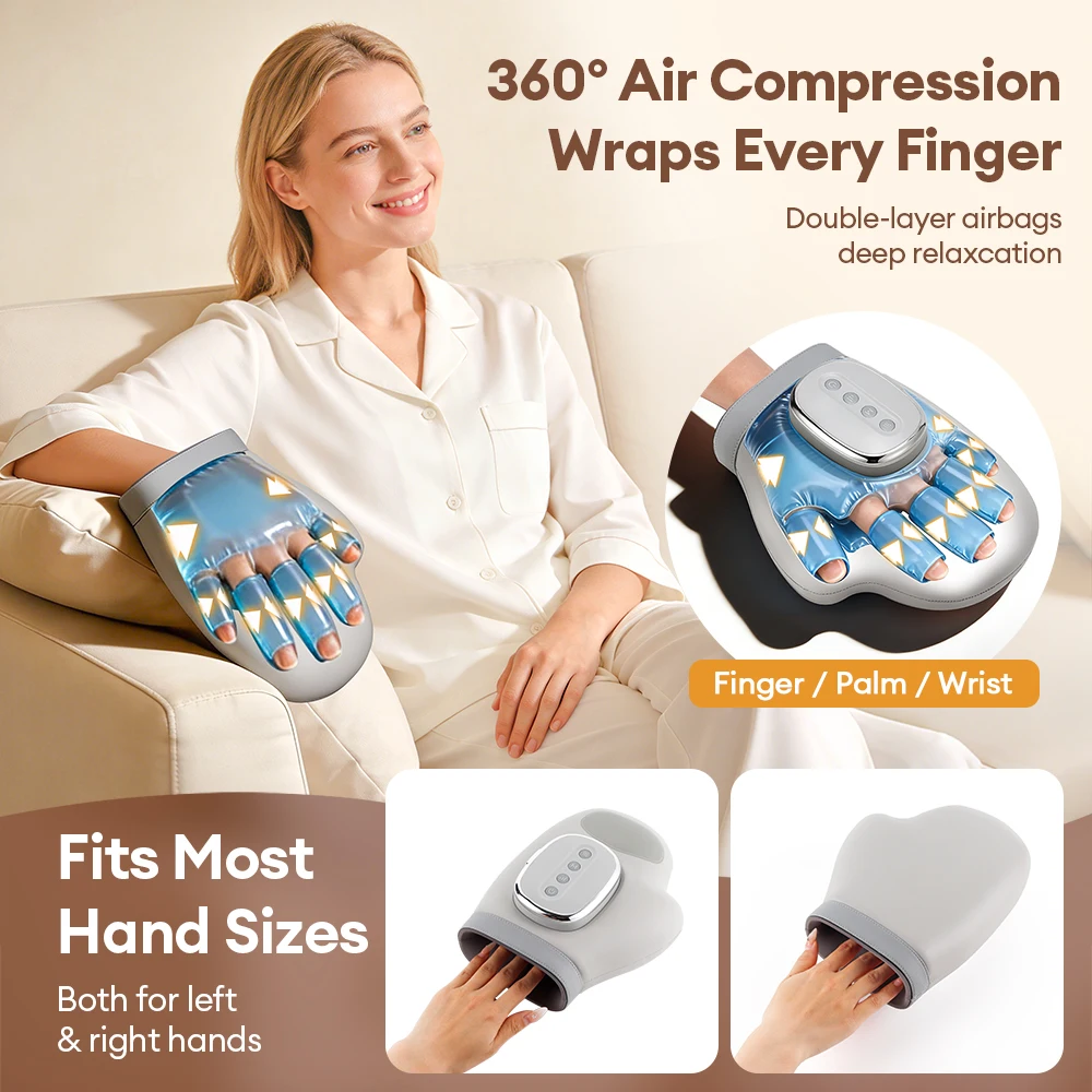Hand Massager with Airbag Compression Finger Wrist Palm Massage Machine Vibration Glove for  Vibration Kneading Finger Relax