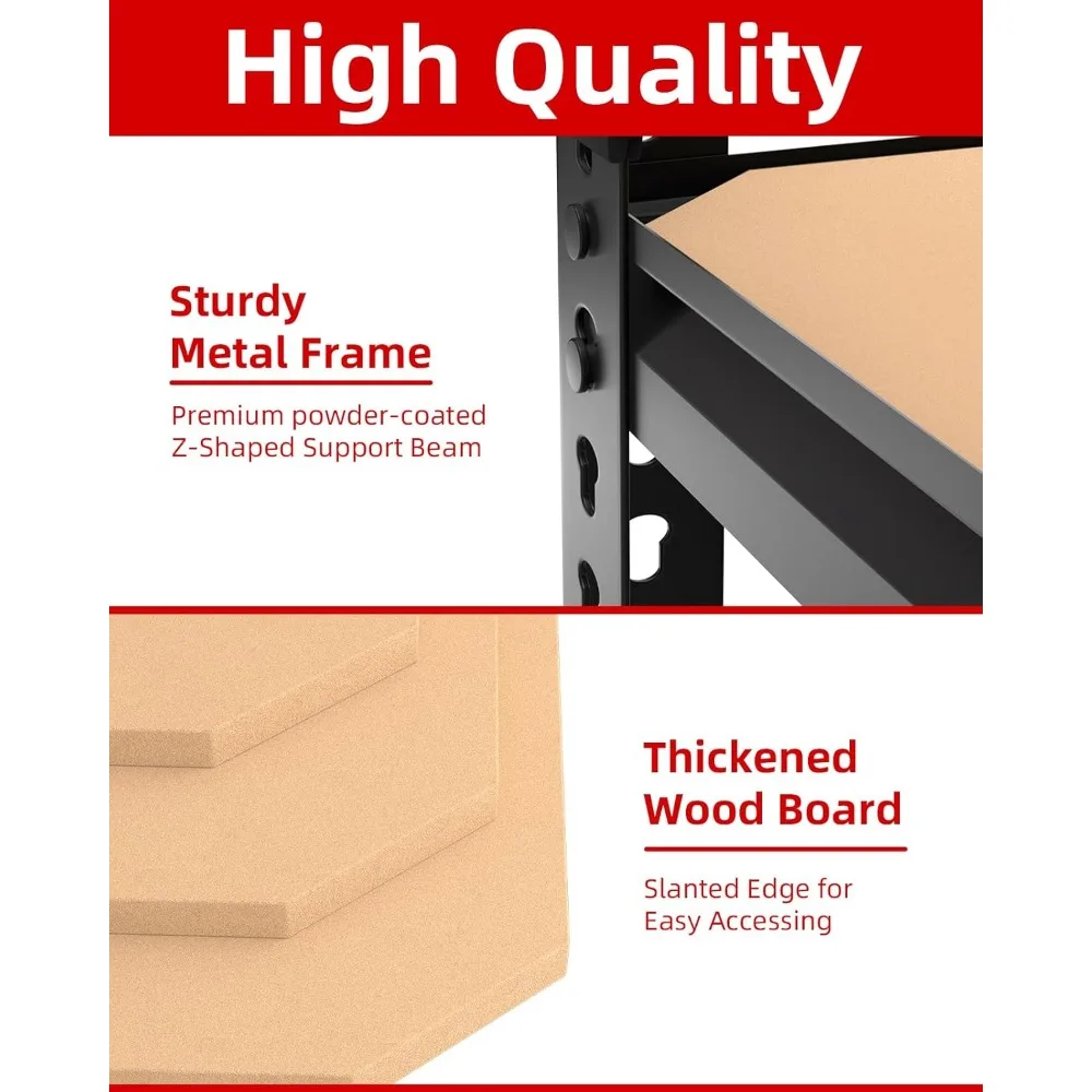 Heavy Duty 5 Tier Adjustable Metal Garage Storage Shelves, 12 x 72 Inch Utility Rack, Large Capacity Shelving System