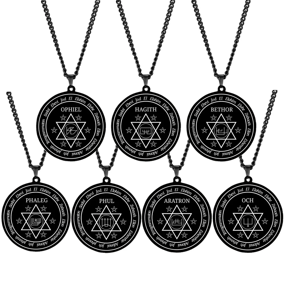 Sadai Ehevi Jod Tetragrammaton Seals of the Olympian Spirits PHALEG ARATHRON BETHOR OPHIEL OCH Edelstahl-Anhänger-Halskette