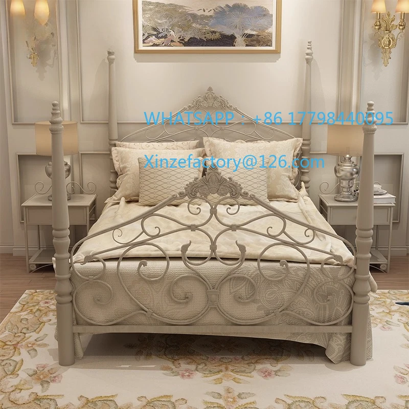 Cama doble de hierro forjado retro europea personalizable, cama de princesa, moderno, sencillo, pequeño apartamento, habitación de alquiler, cama con marco de hierro Apartm