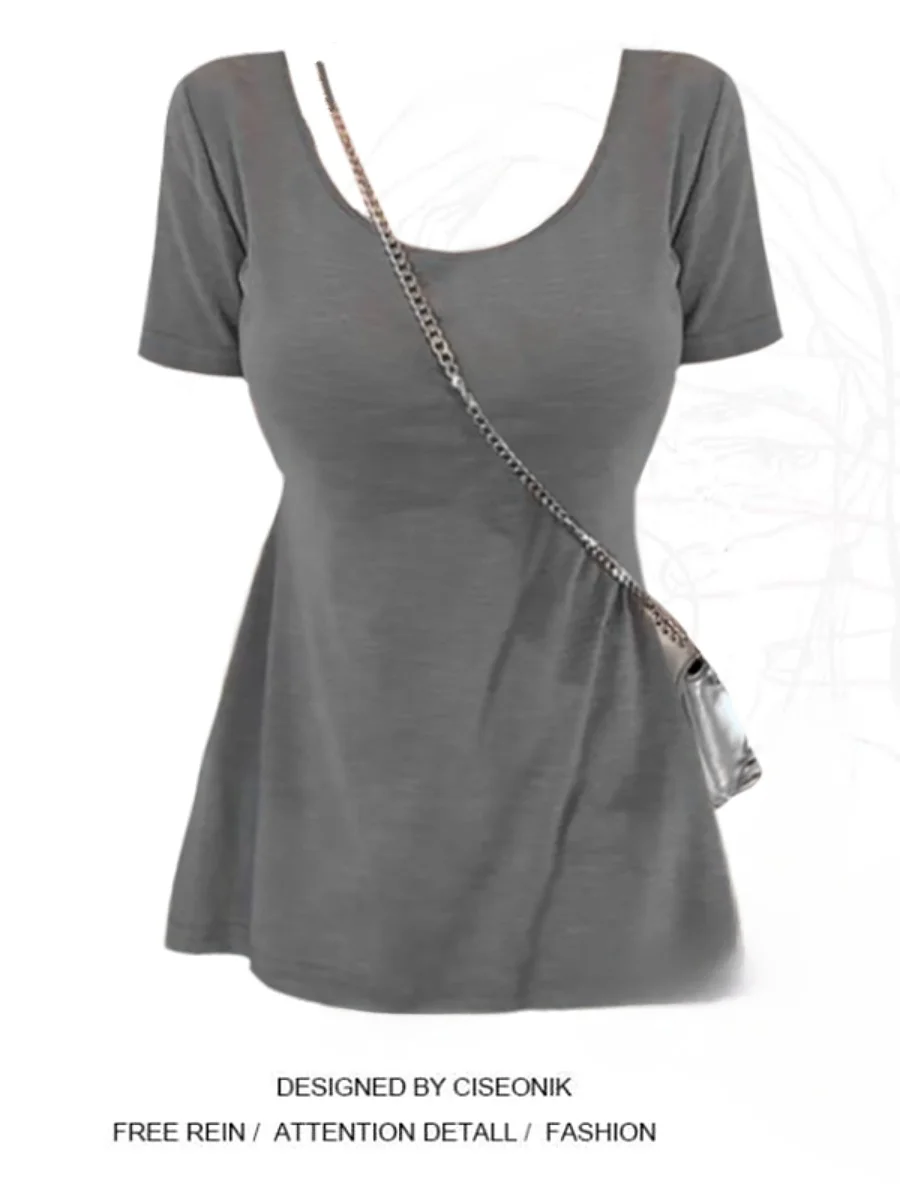 

plus Size Women's Comic Body Short Sleeve Mid-Length T-Shirt Summer Design Spicy Girl Style Pure Desire Casual Fashion