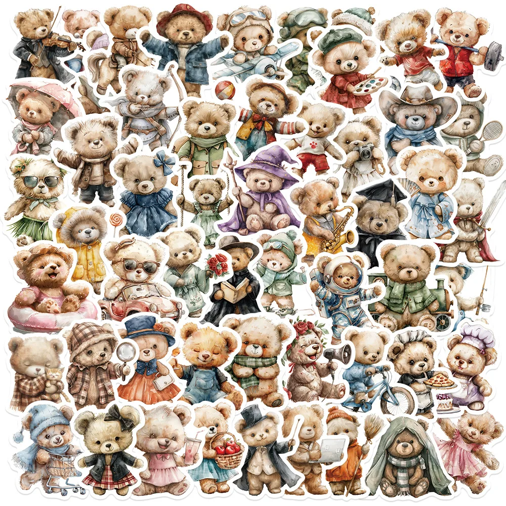55 قطعة من ملصقات الكتابة على الجدران اللطيفة على شكل دمية دب DIY للأطفال لعبة كلاسيكية للسفر والأمتعة والجيتار ملصق إبداعي مقاوم للماء