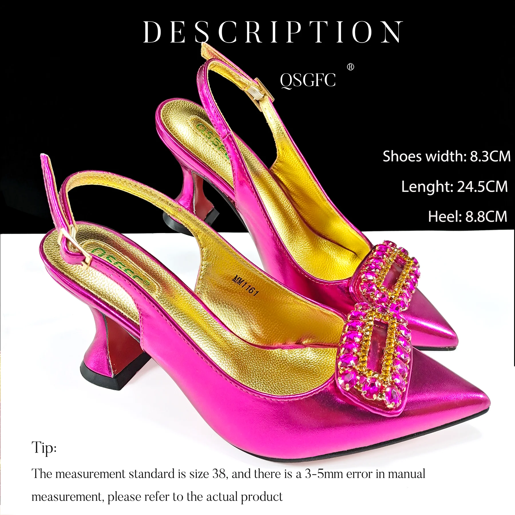 Mature Style Rhinestone and Metal Decoration Design Fuchsia Color Party WeddingPointed Toe High Heel Women Shoes and Bag Set