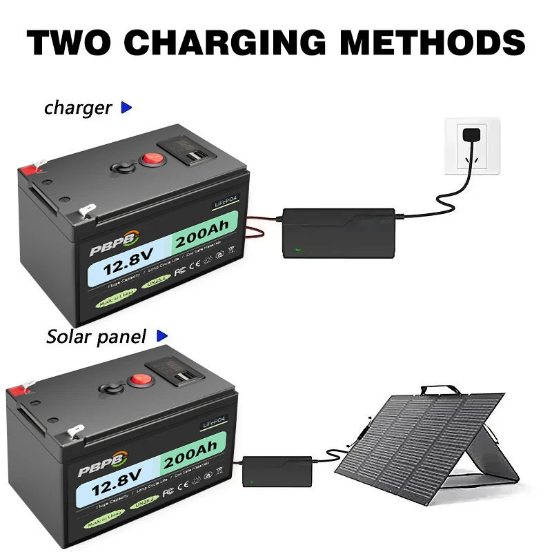 12V 200Ah Lithium LiFePO4 Deep Cycle Battery, 4000+ Cycles Rechargeable Battery for Solar/Wind Power,Small UPS,Lighting,and More