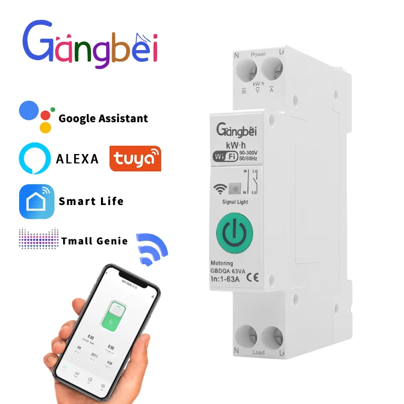 TUYA WiFi Smart Circuit Breaker 1-63A Over Current Under Voltage Protection Power Metering Wireless Remote Control Switch GBDQA