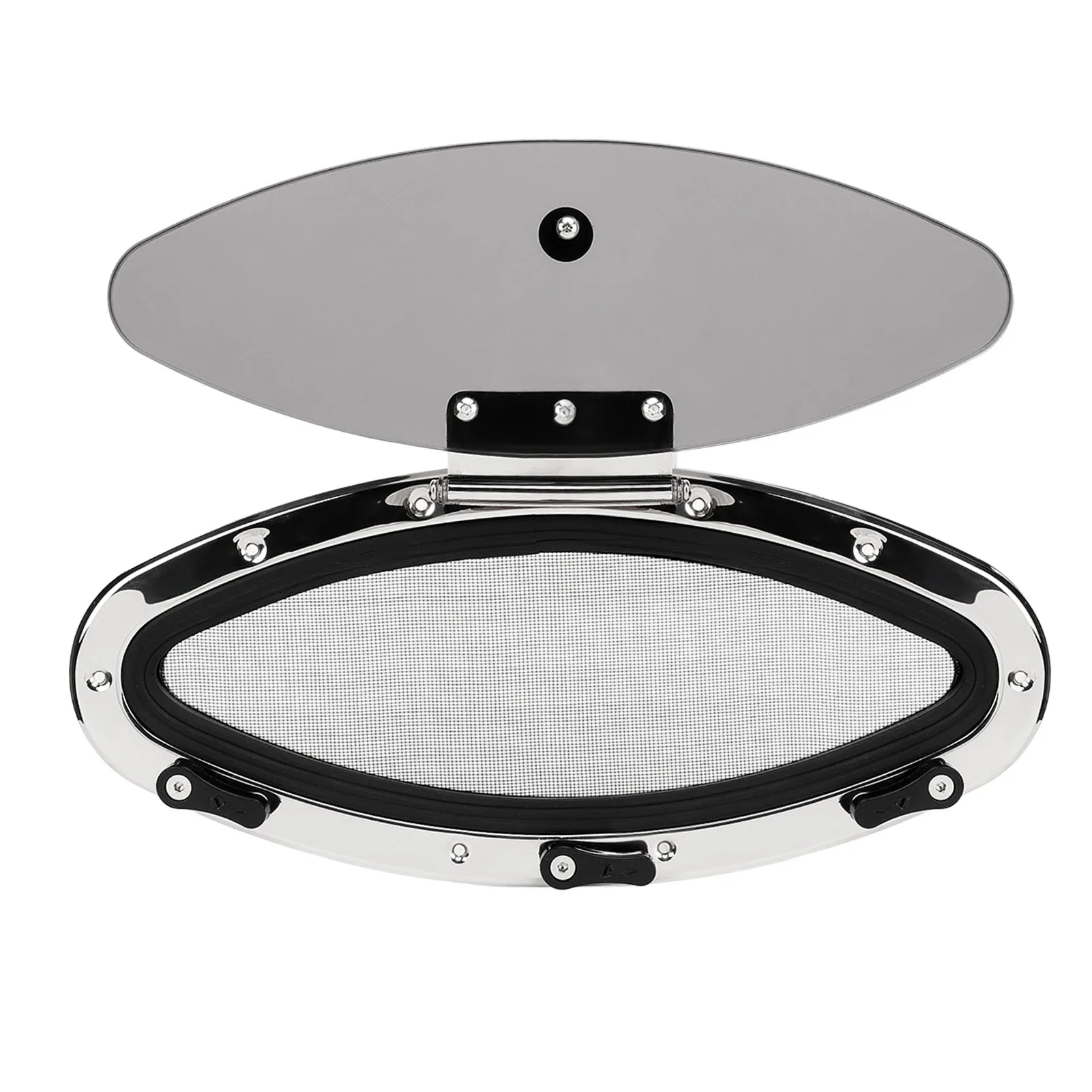 

408x148mm Boat Oval Porthole Window Inward Opening Tempered Glass UV Proof Waterproof Portlight Hatch Mesh Barrier for Ship