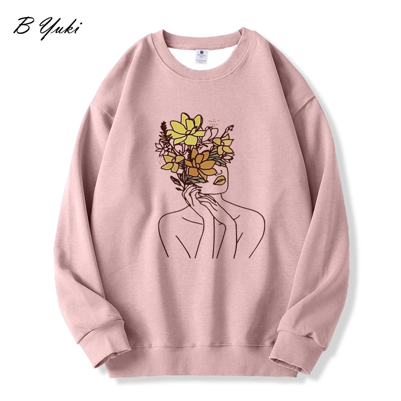 Blessyuki Mode Esthetisch Patroon Bedrukt Hoodie Vrouwen Herfst Winter O-hals Eenvoudig Basis Sweatshirt Dames Vrijetijdskleding Y 2K