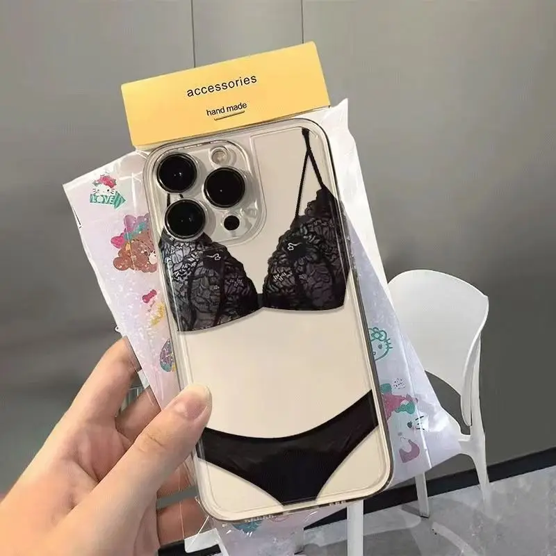 Ensemble de sous-vêtements en dentelle pour iPhone, coque de téléphone transparente pour iPhone 16, 15, 14, 13, 12, 11 Pro, XS MAX, 7 Poly, 8, 7 Plus