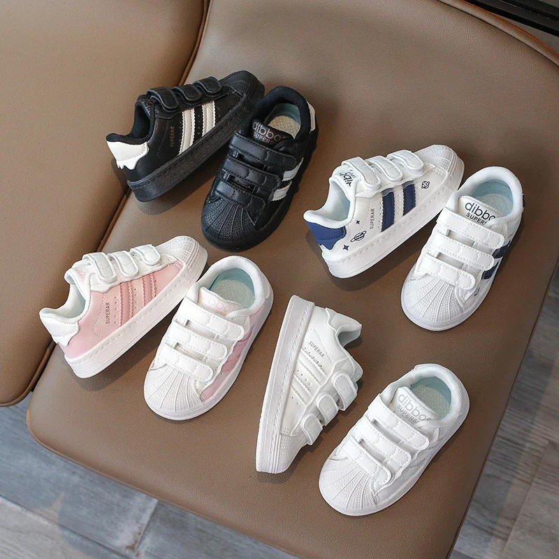 Childrens Baby Sneakers Blue Leather Boys Girls Toddler Shoes Four Seasons Models Pink Versatile Non-slip Small Kid Single Shoes