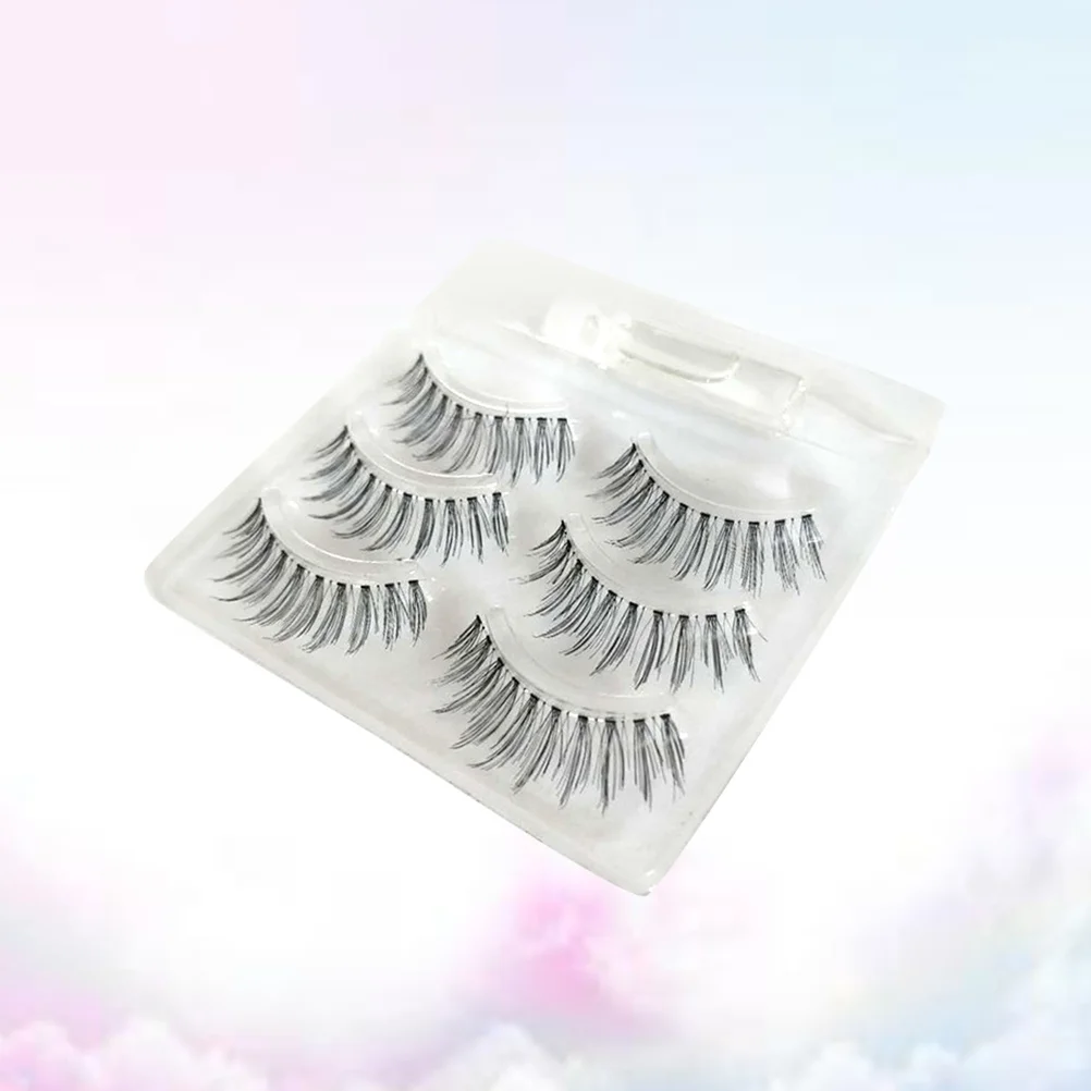 3Pair False Eyelash Set Natural Handmade Long Thick Fake Eyelashes Comfortable Easy Remove Makeup Eyelashes for Party Daily Wear