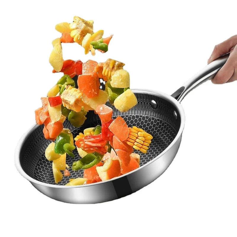 

Frying Pan Stainless Steel Non-stick Household Frying Pancakes Uncoated Honeycomb Open Flame Gas Induction Cooker Pan Universal