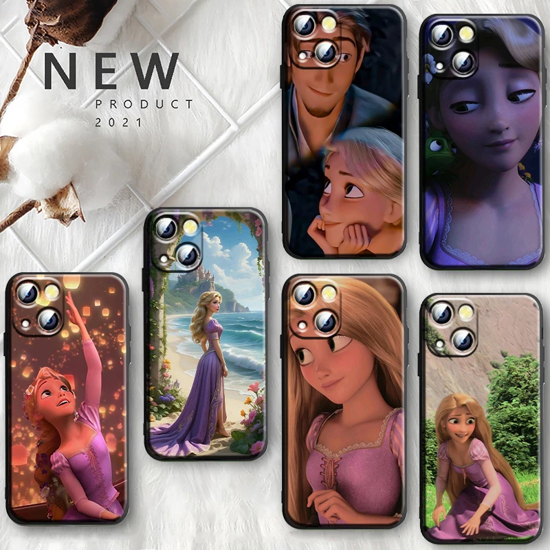 Disney Tangled Pretty Apple iPhone Case For 16 15 14 13 12 11 Mini XS XR X Pro Max Plus Black Soft Cover