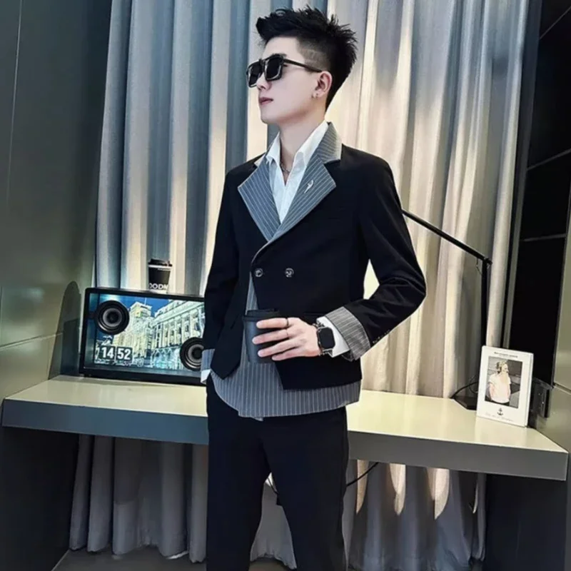 Oversize Male Blazer Black Party Coat Men\'s Suit Jackets Plus Big Size High Quality Vintage Simple Breasted Summer Menswear 2024