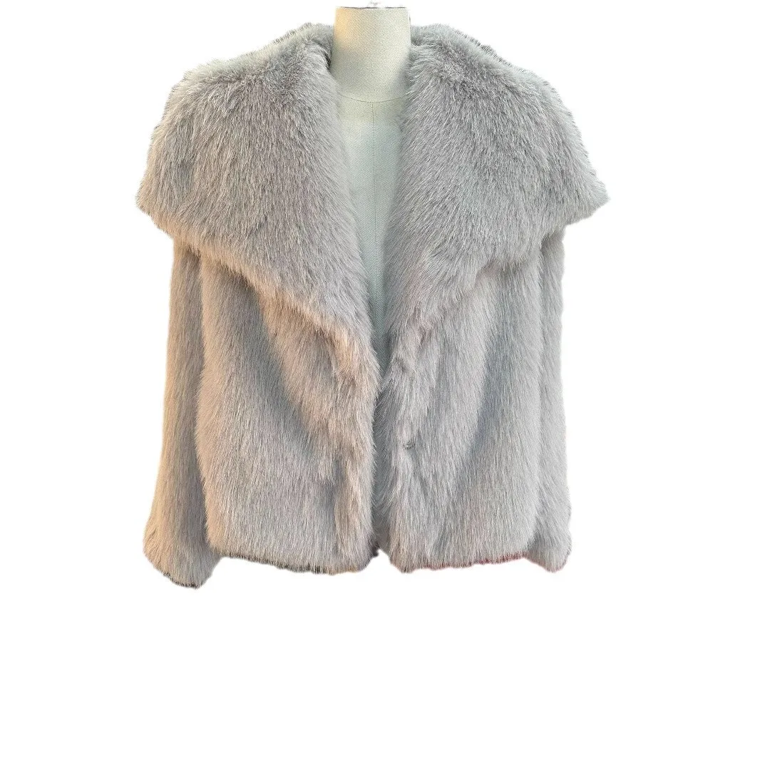 Winter Fur Coat Mink Fur Large Collar Women's Top plus Size Loose ort Sle Simulation Fur Thin Leather Outerwear