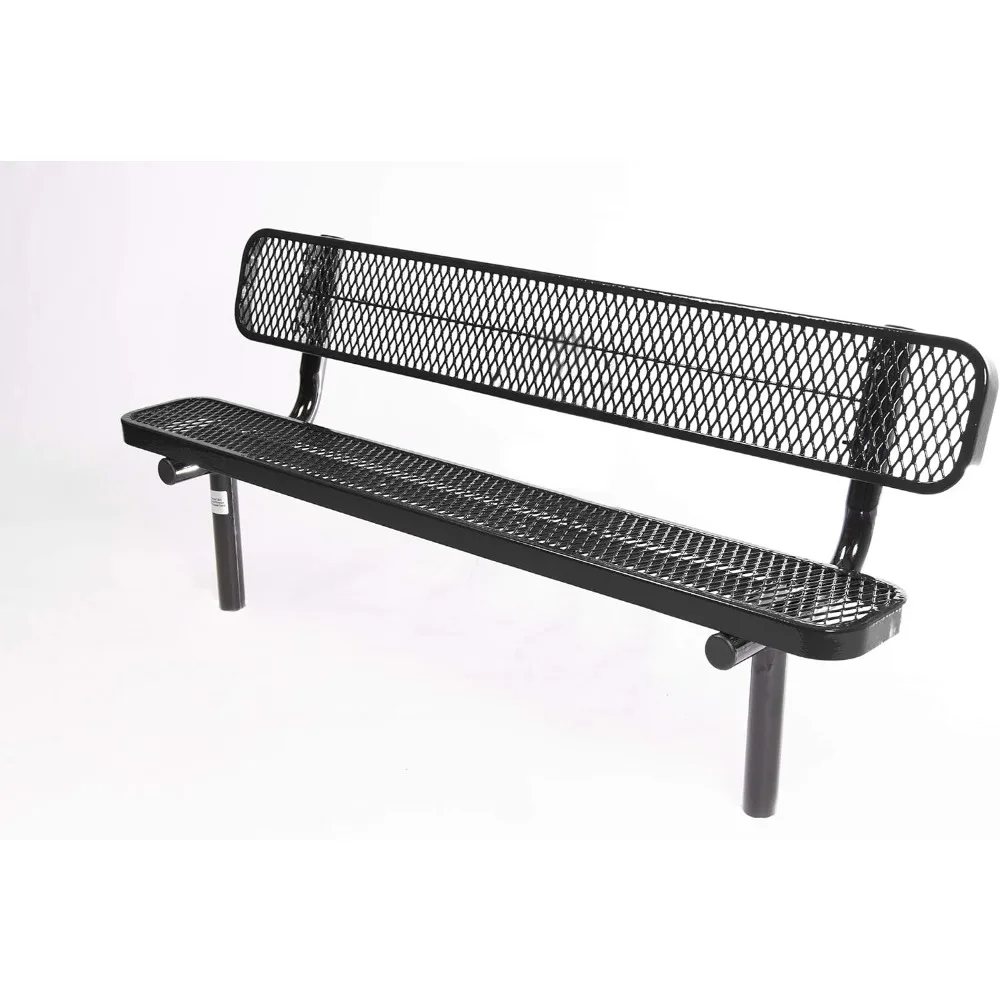 B6WBI-TXTBLK Heavy Duty Park Bench with Back Inground Mount Frame, 6 Ft, Textured Black, Made in America