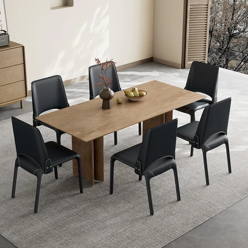 Minimalist saddle leather dining chair, modern light luxury home restaurant back chair, model designer chair