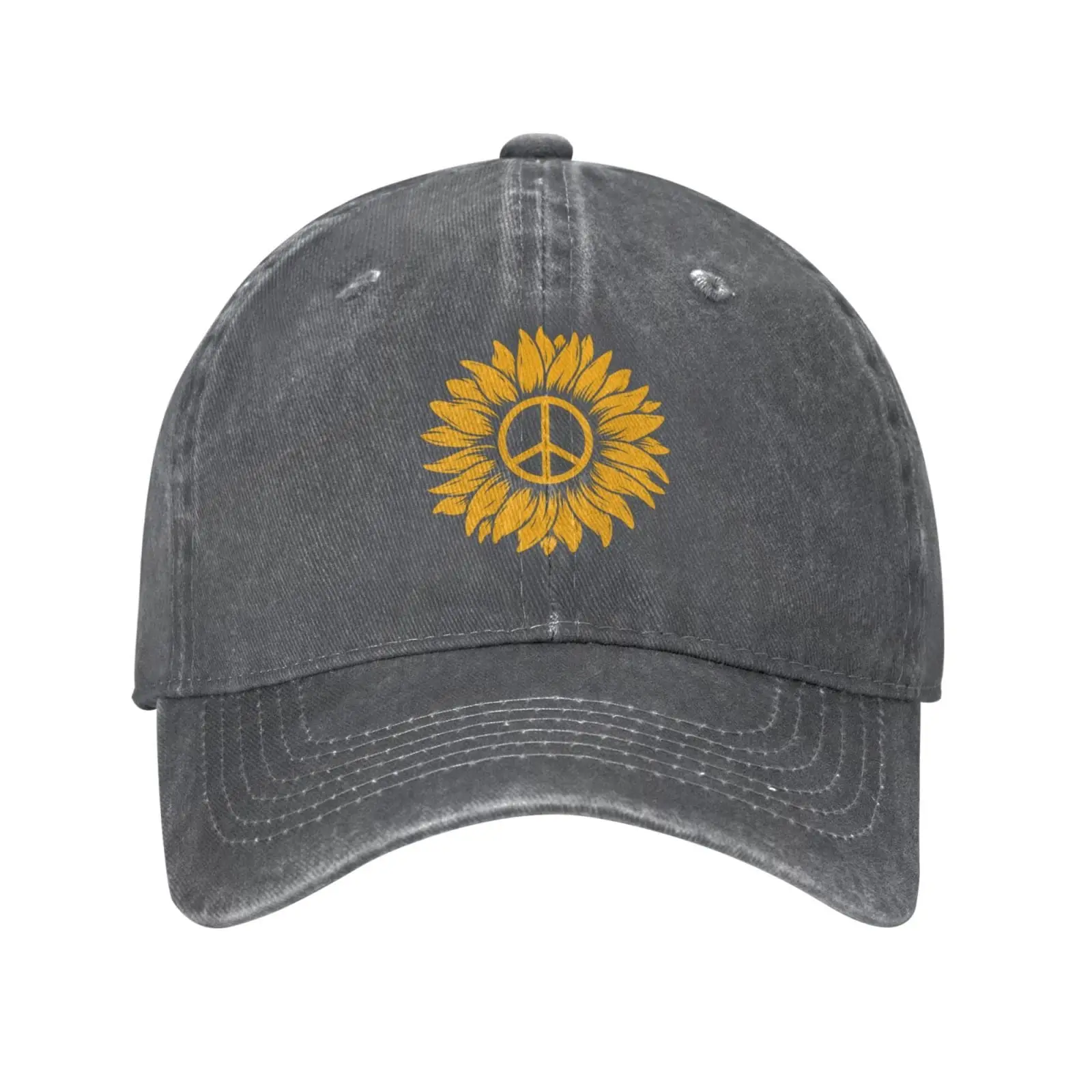 

Peace Sunflower Vintage Adjustable Washed Denim Cotton Low Profile Mens Trucker Hat Black Fitted Baseball Cap