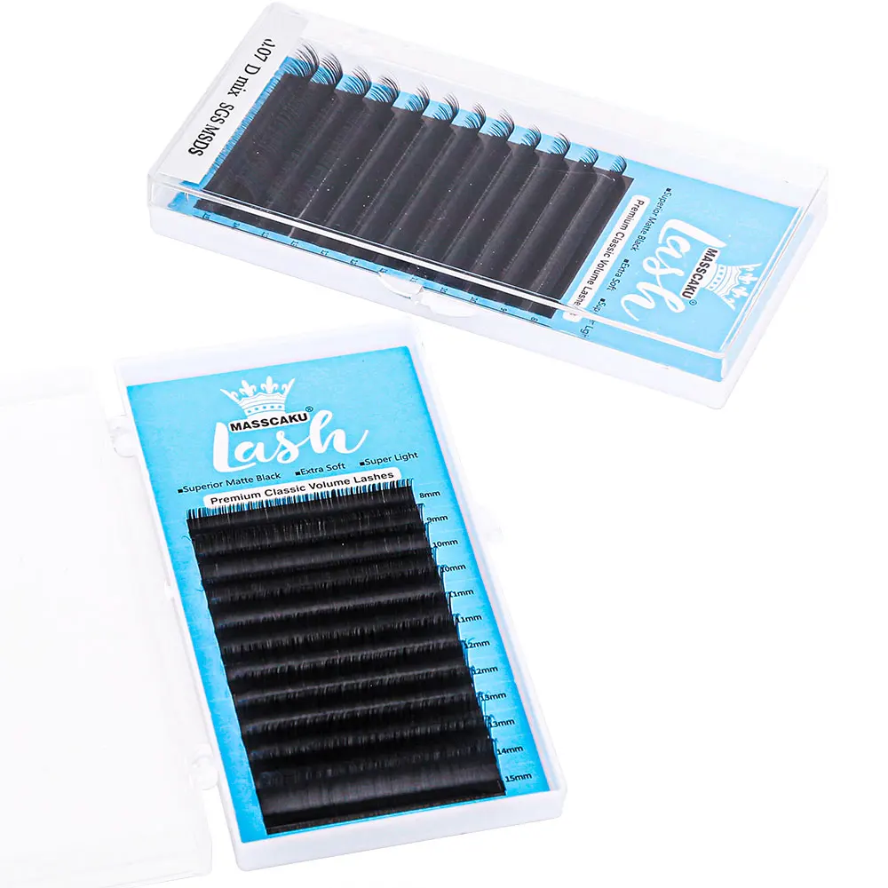 

10pcs All Size Matte Dark Black Fluffy Classic Volume Eyelash Handmade Natural Waterproof Ribbon Faux Mink Eyelashes Supplies