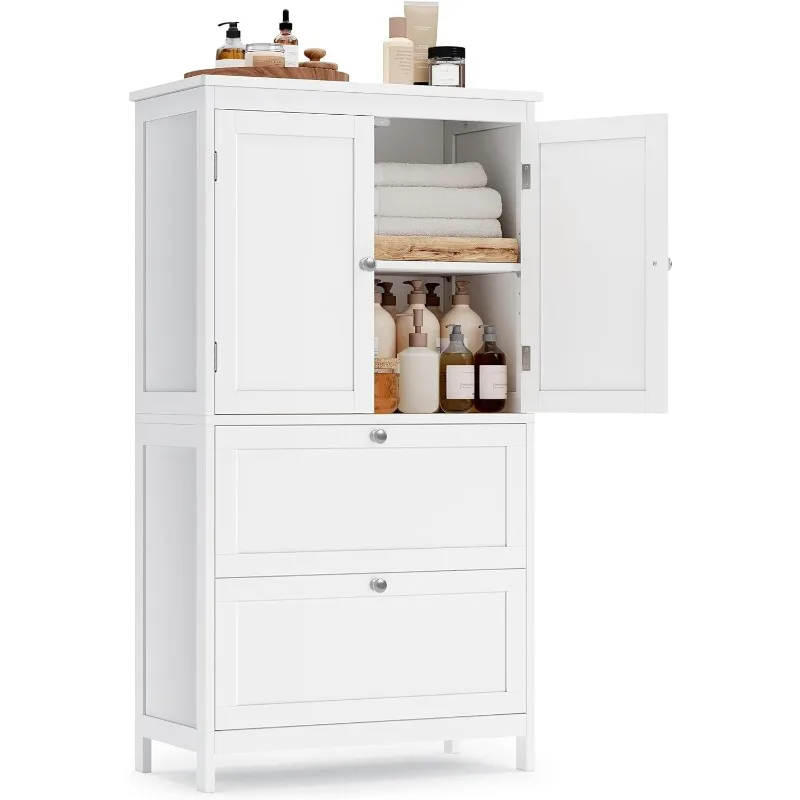 

Bathroom Floor Storage Cabinet, Bathroom Storage Unit, Freestanding Cabinet with 2 Drawers and 2 Doors, Adjustable Shelf,