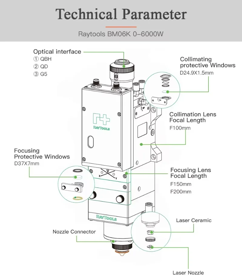 Startnow BT210S BT240S BM110 BM111 BM06K BS06K Testa di taglio in fibra 1-20KW QBH Raycus IPG Parti di saldatrici CNC