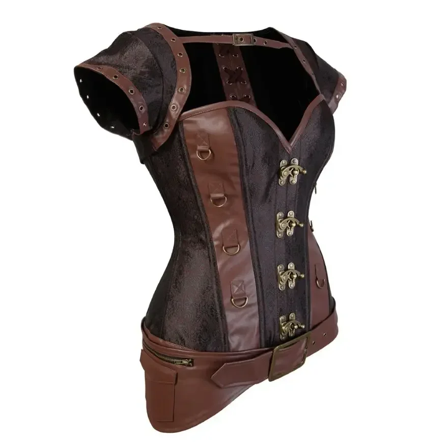 Goth Brown Steampunk Corset Women Gothic Punk Vintage Bustier Top Plus Size