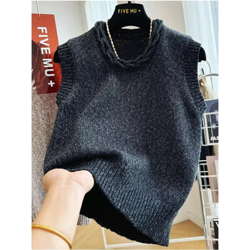 

Extra Large 300 Pou Men's Svel Knitted Sweater Fall Winter High-End Sle Layering Vest oulder Pad Top Casual Loos...