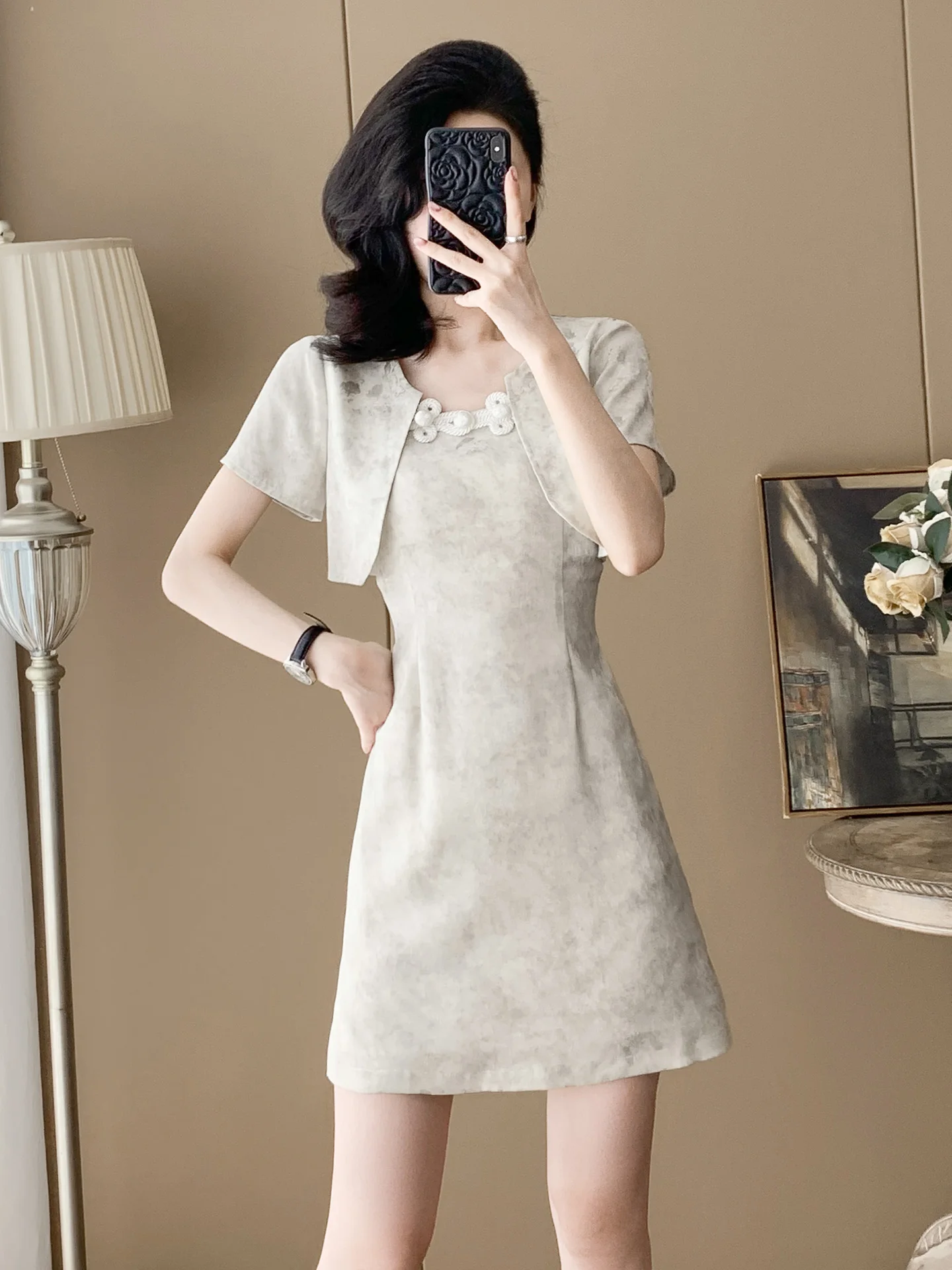 

High-End New Chinese Style Short Shoulder Shawl Dress Set Summer 2026 New Women's Design Sensation National Trend Dress