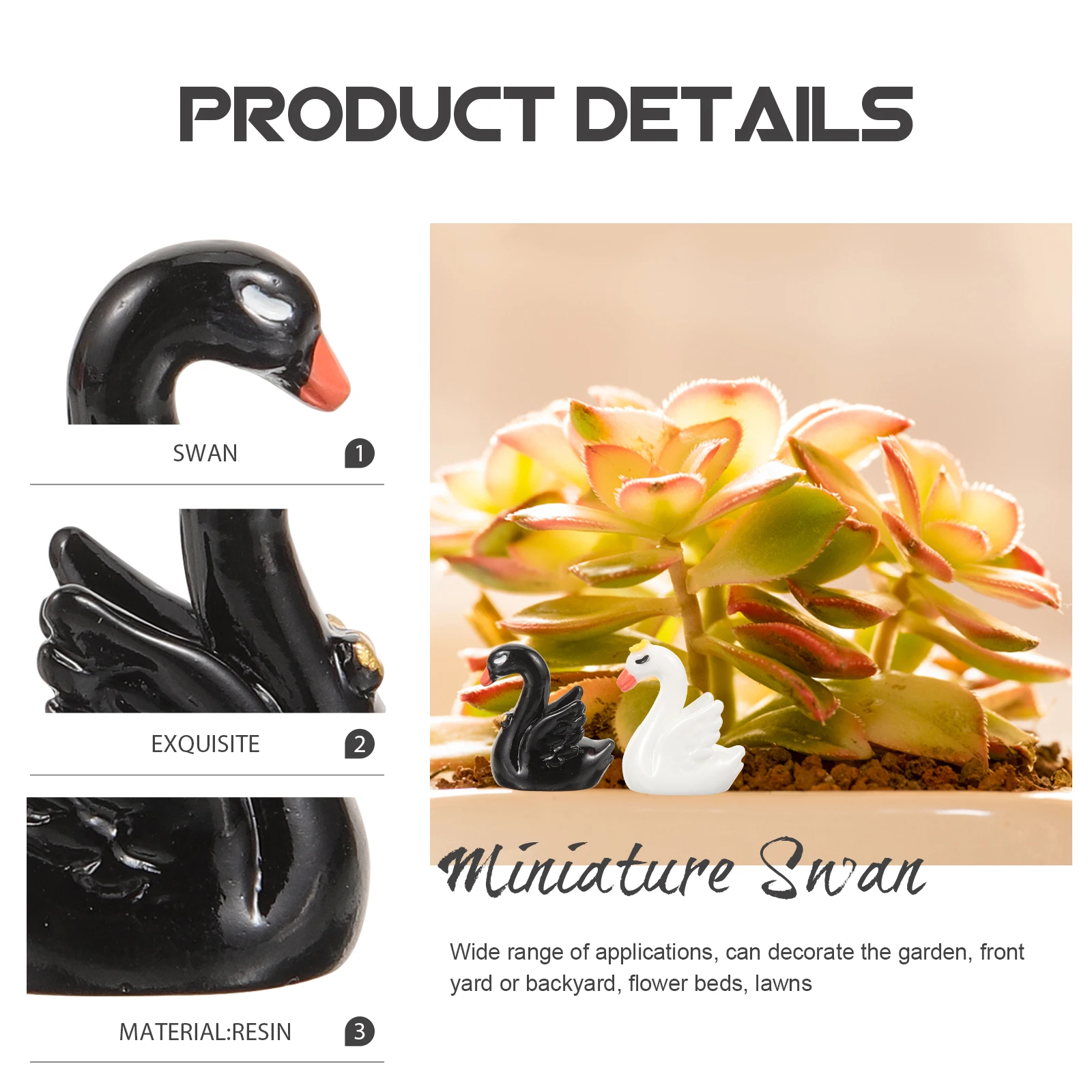

2pcs Mini Figurines Resin Micro Landscaping Ornaments Figurines Desktop Ornament Decor Mini Garden Decors Swan Statues Garden