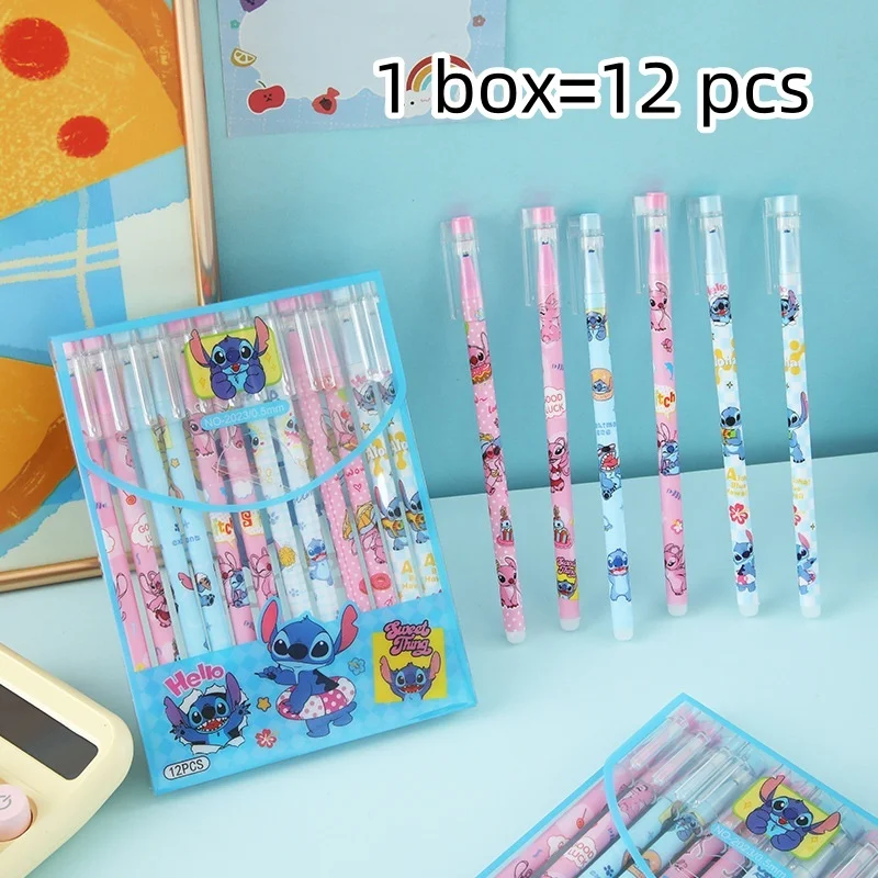 

48pcs/lot Kawaii Disney Stitch Erasable Gel Pen Cute 0.5mm Blue Ink Signature Pens Promotional Gift School Supplie