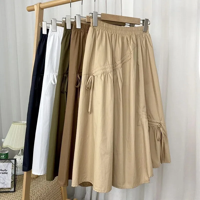 Summer 2026 New High-waist Skirts Female Fashion Skirt Women Slim Irregular Straps Long Large Temperament A-line Skirt Ladies
