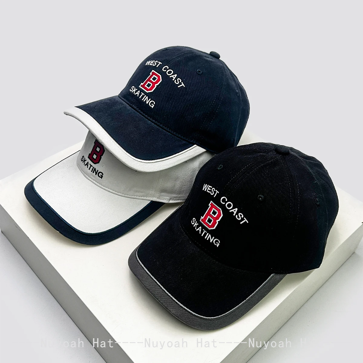 Amerikanische Color-Block-Baseballkappen mit B-Buchstaben-Patch, Sonnenschutz, Retro, Neu, Vielseitige Persönliche Schirmmützen für Männer und Frauen, Modisch