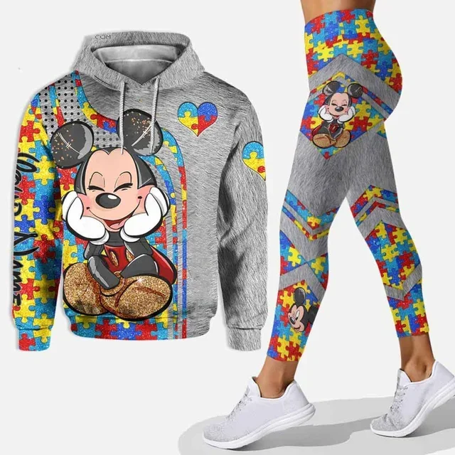 Disney Minnie Mickey Mouse Hoodie And Leggings Suit Women's Hoodie Yoga Pants Sweatpants Fashion Tracksuit Set