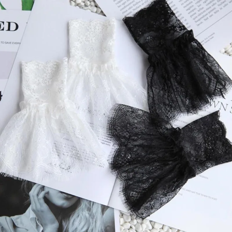 women-fake-arm-sleeves-with-short-tassels-white-and-black-pleated-cuff-beautiful-lace-accessories-outdoor-embellishments