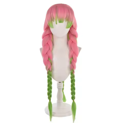 Demon Slayer Kanroji Mitsuri Cosplay Wig Green Mix Pink Long Anime Costume Wigs Kanroji Mitsuri Wigs with Wig