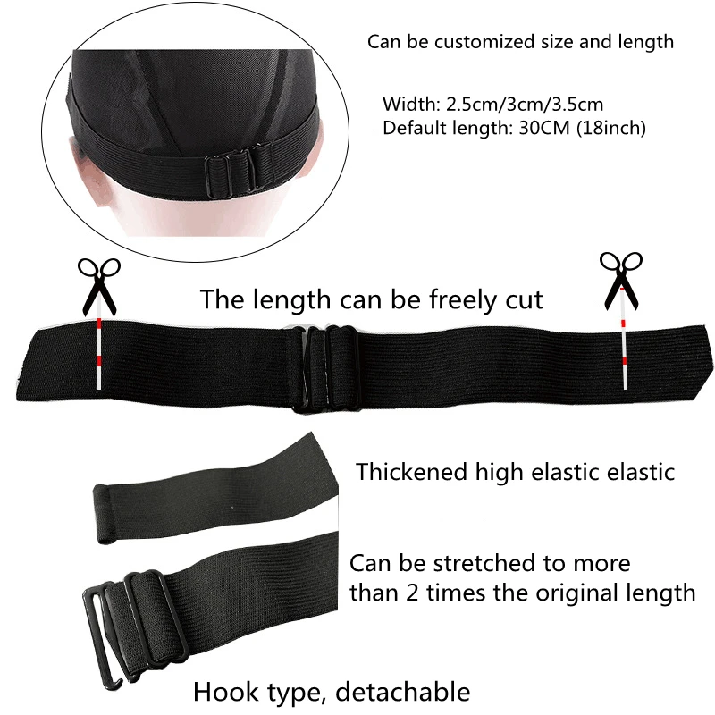 1/2/3/5/10/12 Uds. Banda elástica ajustable negra de 3cm de ancho para pelucas correas ajustables para pelucas cinta elástica de costura de alta elasticidad