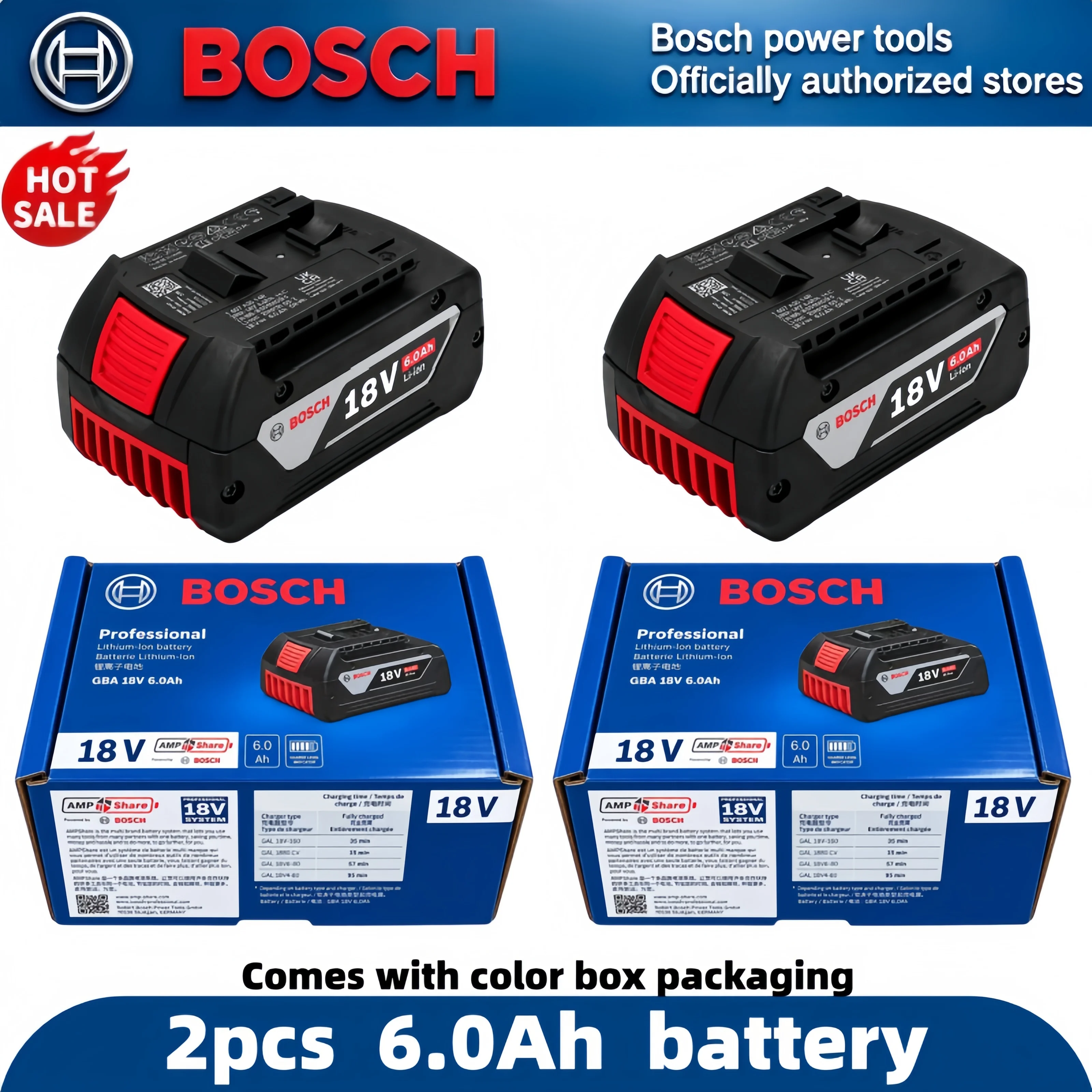 100% Original-Bosch 18V Battery, 18V and 6000mAh Backup Batteries, Draadloze Professional System, BAT609 BAT618 GBA18V80 Tool Ba