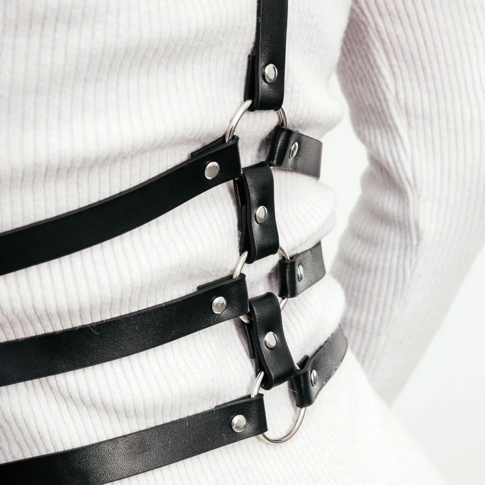 Arnés de moda para mujer, cinturón, lencería de cuero, tirantes para mujer, arnés corporal, corsé, ropa fetiche gótica, traje de fiesta rave