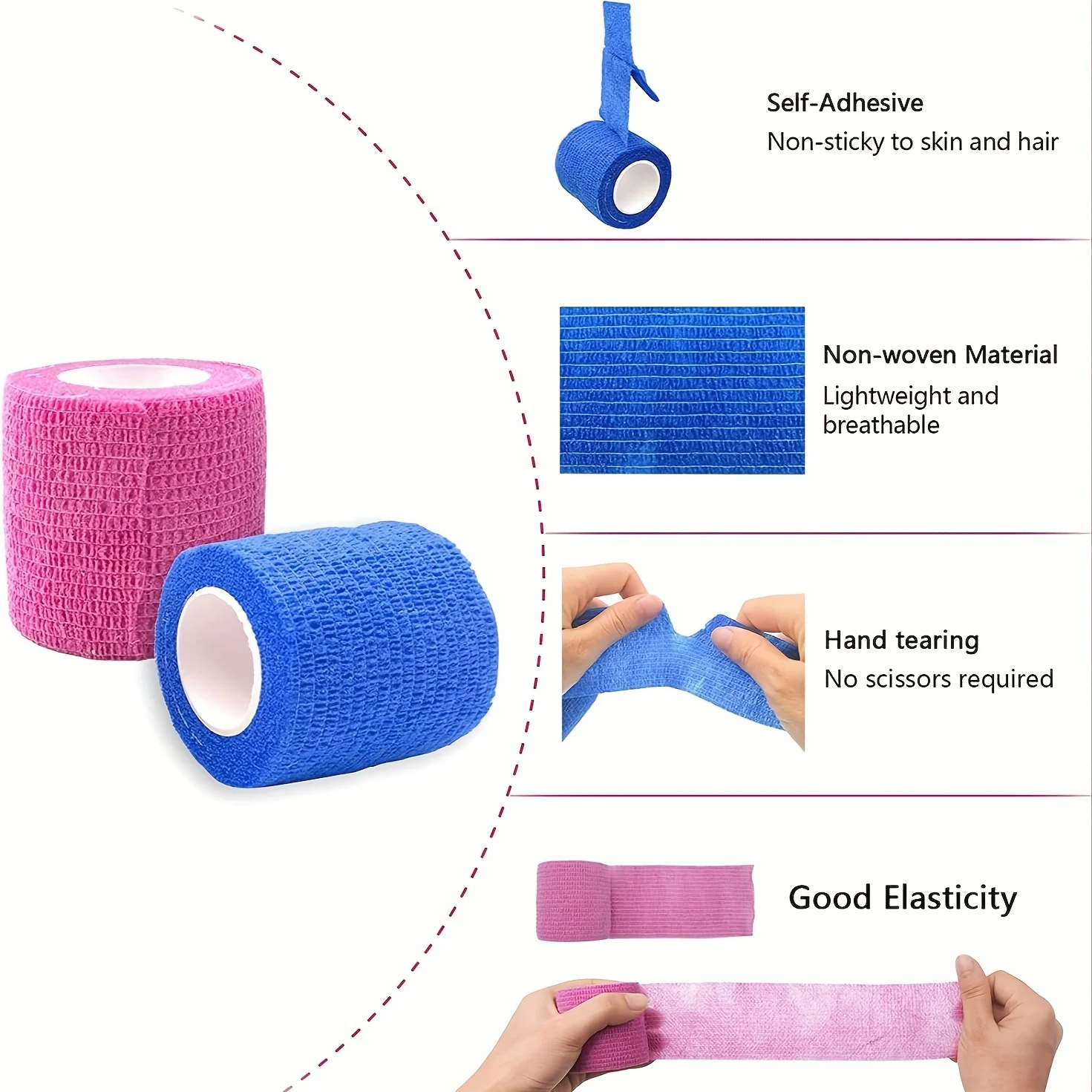 Cohesive Bandage, 12 Rolls Self Adherent Vet Wrap, 5cm x 4.5cm Football Sock Wrap & Shin Guard Tape, for Wrist & Ankle
